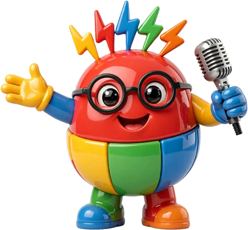 La mascotte di Quizzopoli con il microfono